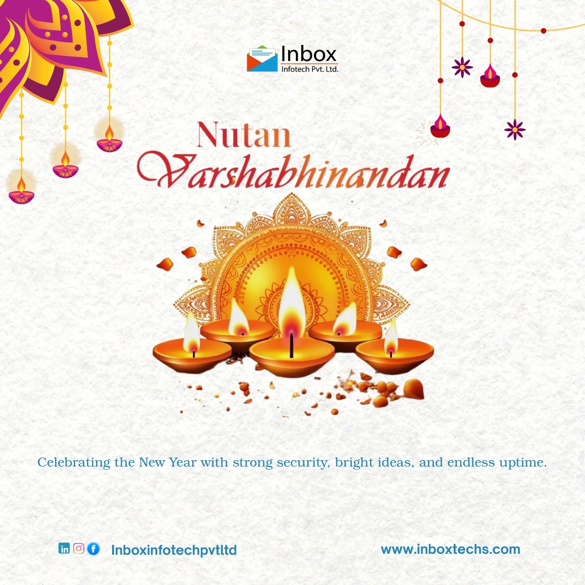 InboxPvtLtd's tweet image. Nutan Varshabhinandan greetings! Embracing the New Year with robust security, visionary ideas, and perpetual performance from Inbox Infotech.

#HappyNutanVarsha #October22Fest #InboxInfotech #BrightIdeasBurn #EndlessUptime #NewYearTech #GujaratGlow #Diwali #diwali2025