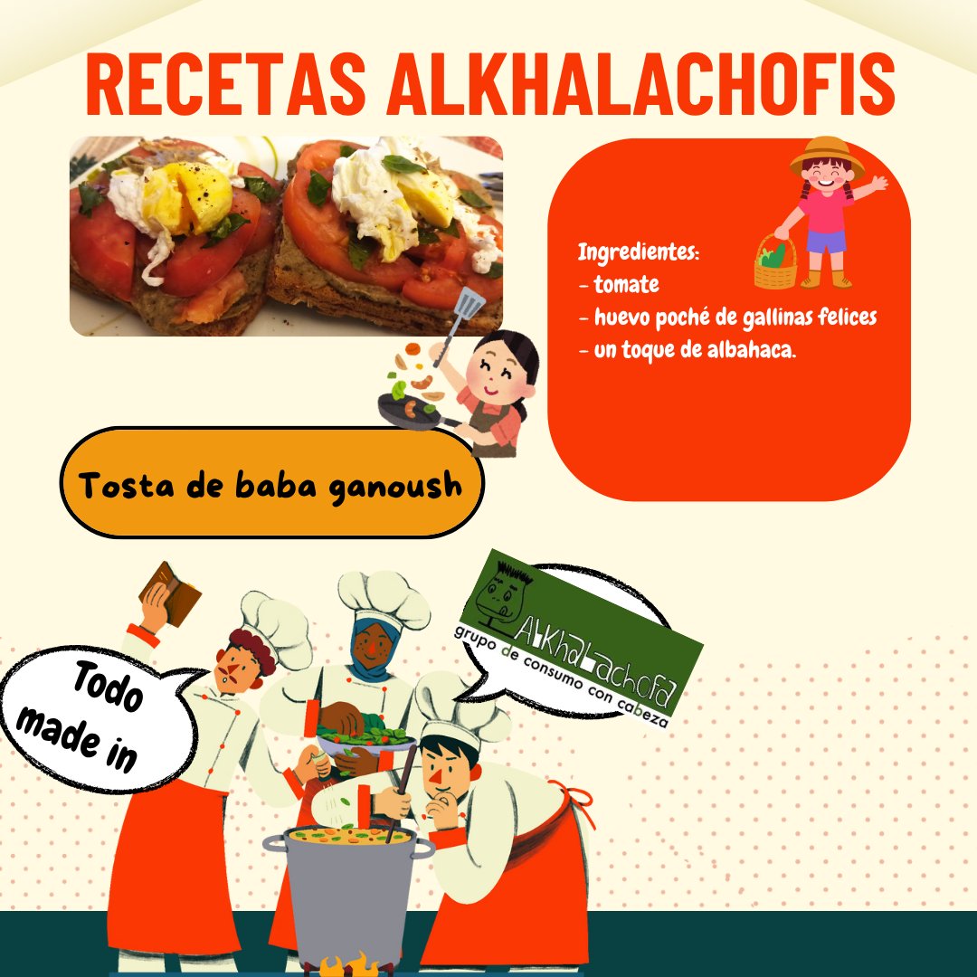 Alkhalachofa0's tweet photo. Esta semana en nuestra sección de recetas ricas y ecológicas 👨🏻‍🍳👩🏻‍🍳:
🍽 Tosta de baba ganoush🥖

Ingredientes 📝: 
- tomate 
- huevo poché de gallinas felices
- un toque de albahaca. 

Todo made in Alkhalachofa 👩🏾‍🌾👨‍🌾.

#comelocal #comedetemporada #comeeco #recetasalkhalachofis https://t.co/Q6zGnlbeaI