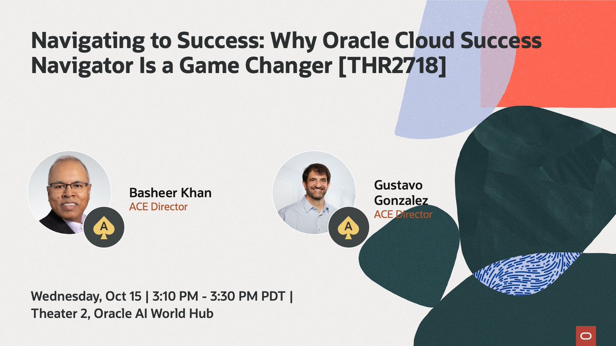 oracleace's tweet image. Ready to accelerate your Oracle Cloud journey? Don’t miss Navigating to Success: Why Oracle Cloud Success Navigator Is a Game Changer [THR2718] at #AIWorld Las Vegas! 

Join Oracle ACE Directors @bkhan and @ggonza4knex as they share how Cloud Success Navigator delivers:
🔹…