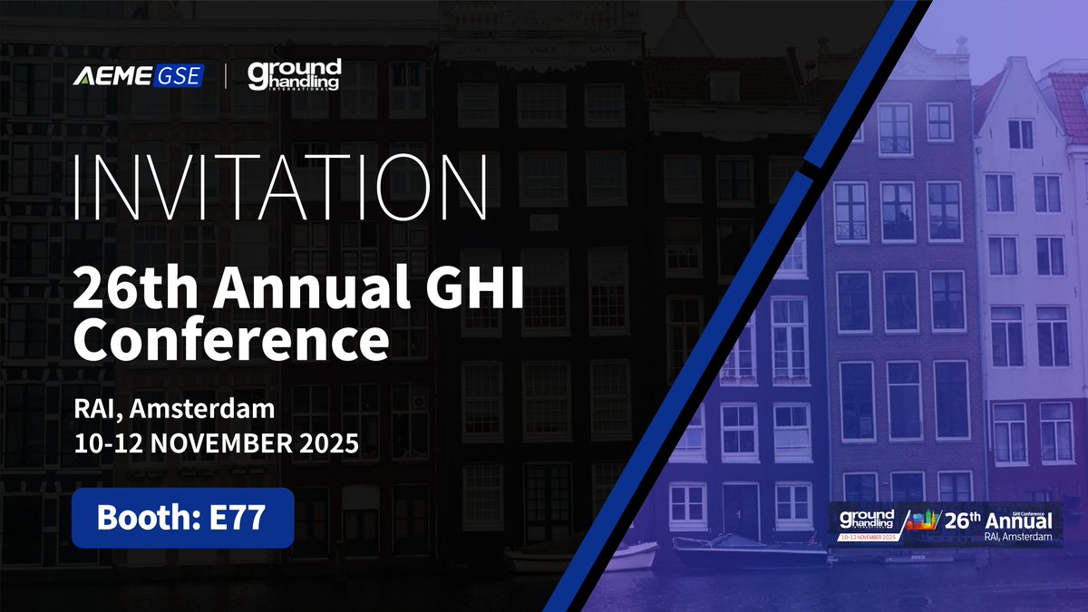 aeme_global's tweet image. AEME GSE is excited to join the world’s most important ground handling industry conference – the 26th Annual GHI Conference, taking place from 10–12 November 2025 in Amsterdam.
📍Visit us at Booth E77!

#GroundHandling #GSE #GroundPowerUnit