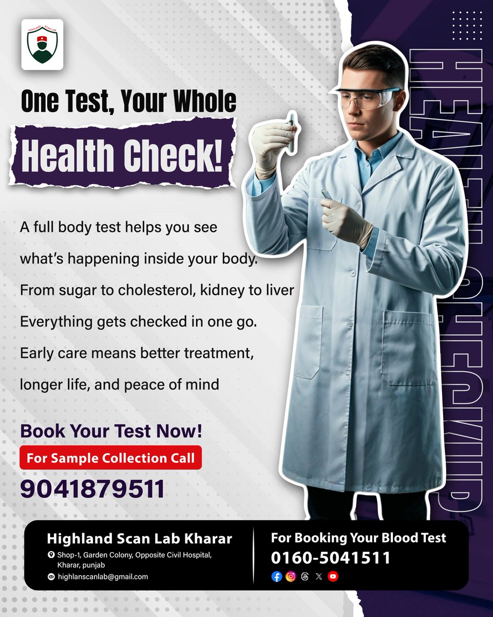 HighlandScanLab's tweet image. One test. Your whole health check. A full body test at Highland Scan Lab gives you a complete picture of your health from blood sugar to liver, kidney, and more. It’s the smart way to catch problems early and stay ahead of illness.
