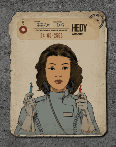 “Hedy Lamarr: Two Frequencies, One Signal”

In the archives of Mars Colony 77, there’s a saying among the engineers:

“Every signal we send still carries a little bit of Earth.”

No one embodies that idea more than Hedy Lamarr — the Martian one.

The Earth Legacy

Centuries ago,