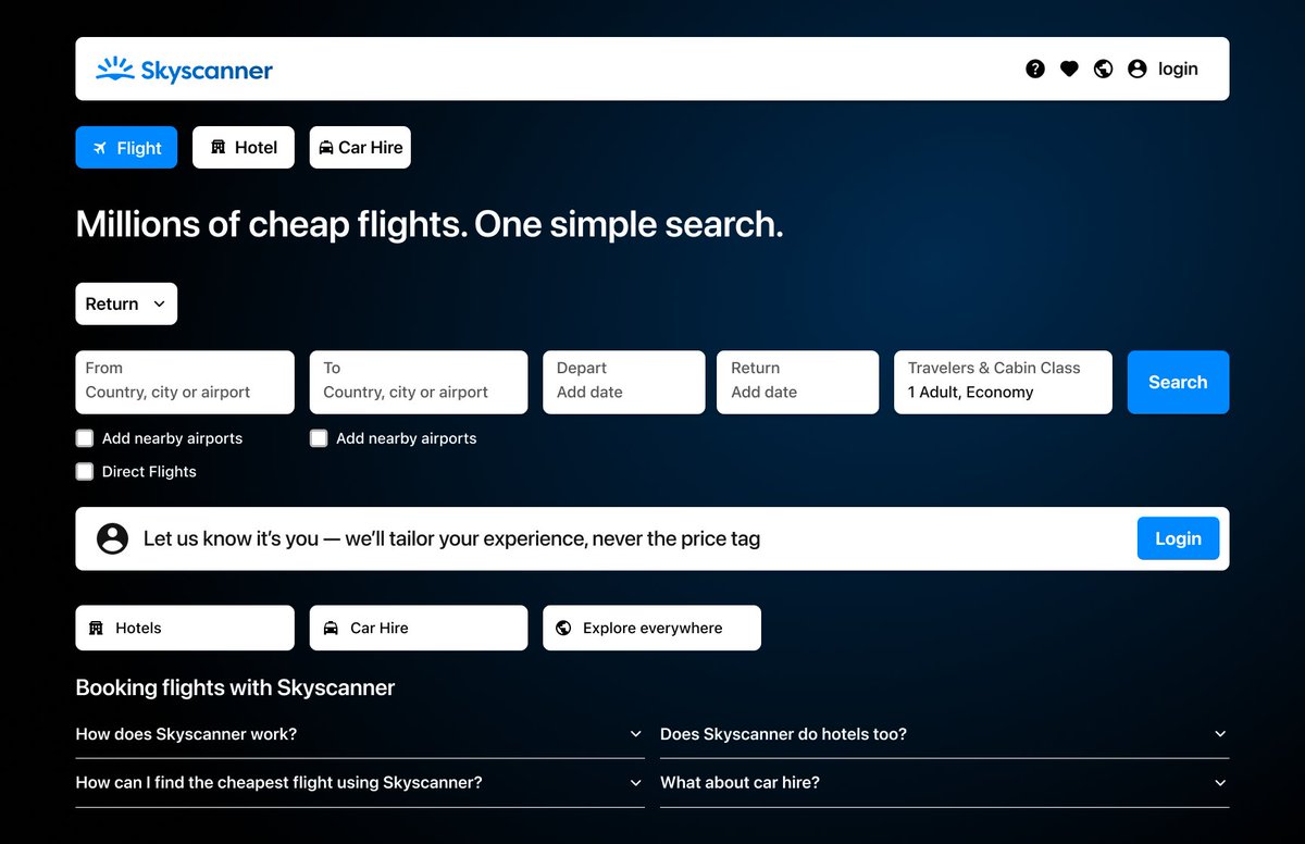 sweathkumar's tweet image. Skyscanner redesign ✨
Focused on a simpler, smoother flight booking journey.
#WebRedesign #UXUI #Skyscanner #FigmaDesign #TravelUX #ModernDesign #ProductDesign