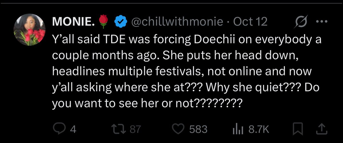 That’s not what happened though. The audience just used common sense when it came to Doechii. It was clear her rise wasn’t organic. The backlash got so loud that even TDE had to pump the brakes. The inflation was so obvious it started damaging her brand instead of helping it.