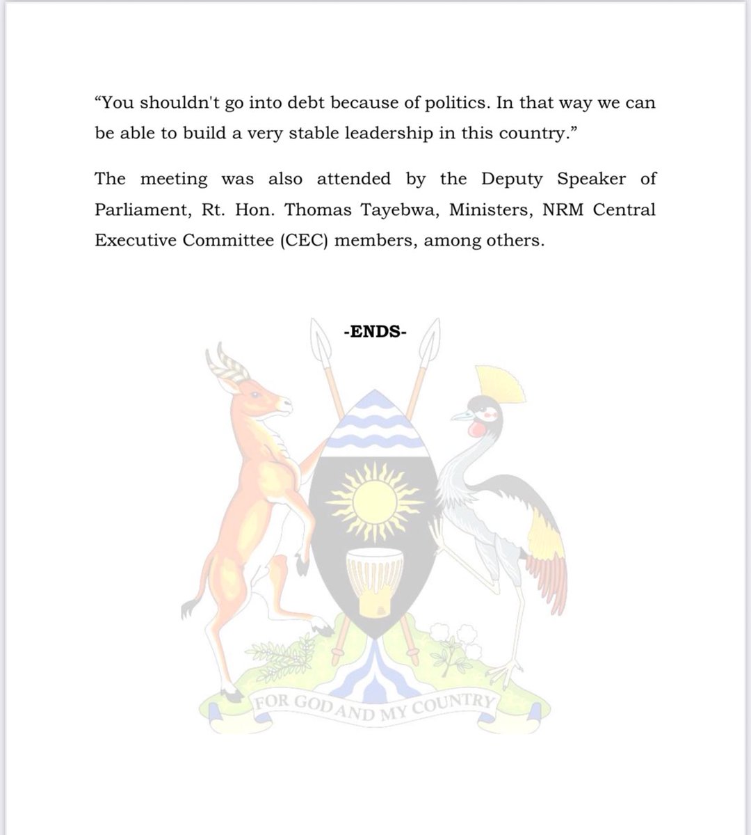 President Yoweri Kaguta Museveni has advised the National
Resistance Movement (NRM) Members of Parliament who lost in the
recent party primaries not to stand as independents in the
forthcoming elections.