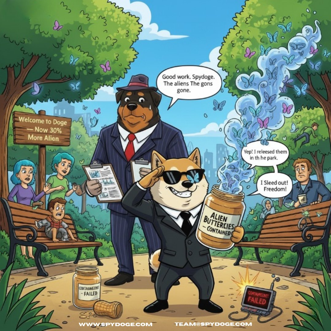 spydoge_'s tweet photo. Mission accomplished… kinda 🕵️🐶🦋
Spydoge saved the day… by releasing alien butterflies into the park.
Freedom > Containment 😎
#Spydoge #FunnyDog #SpyComics #AlienMission #ButterflyInvasion #Comedy #Meme #DogAgent #LOL #ViralTweet https://t.co/8WHqgYxqCX