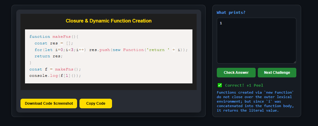 koomekelvink's tweet image. functions created via new Function are not closures.
Closure challenge ->
peelcode.devsip.tech/peel/closure/i…
#javascriptlearning #javascripttips #SoftwareDevelopment #SoftwareEngineering #buildinpublic #letsconnect #100DaysOfCode