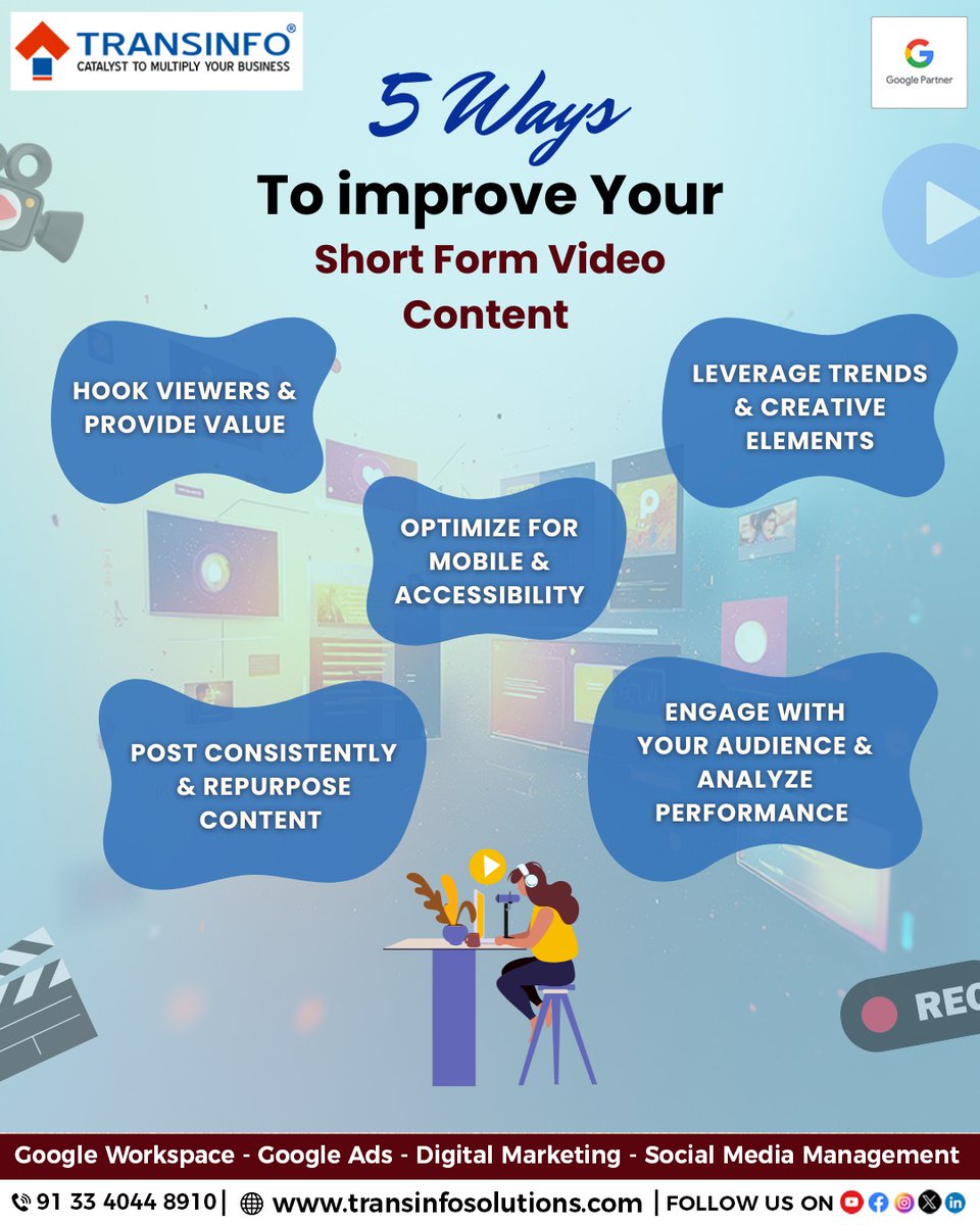 transinfosol's tweet image. Want to make your short-form videos stand out? 
Here are 5 effective ways to boost your content. 
Turn every scroll into a connection! 
Call Us Now: 91 33 4044 8910

#TransinfoSolutions #SocialMediaMarketing #DigitalMarketing #ShortFormVideos #ContentStrategy #BoostEngagement
