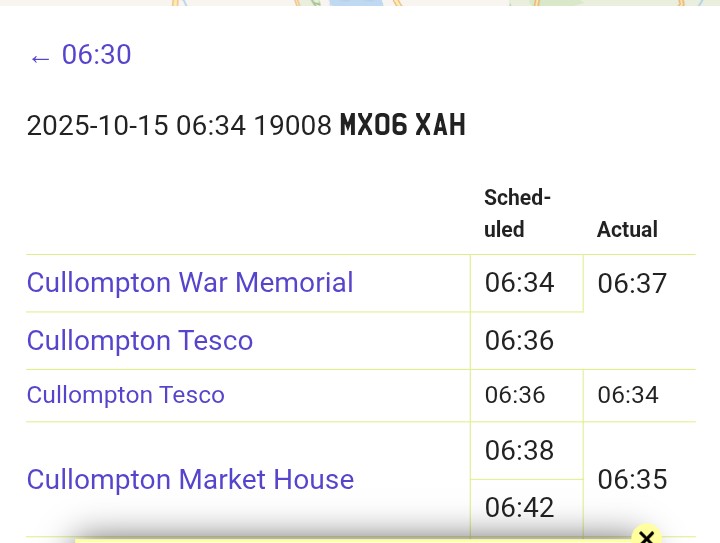 JustinW18's tweet photo. @StagecoachSW Service 1 from cullompton left 7 minutes early this morning.
6 https://t.co/UiJgxVntjt