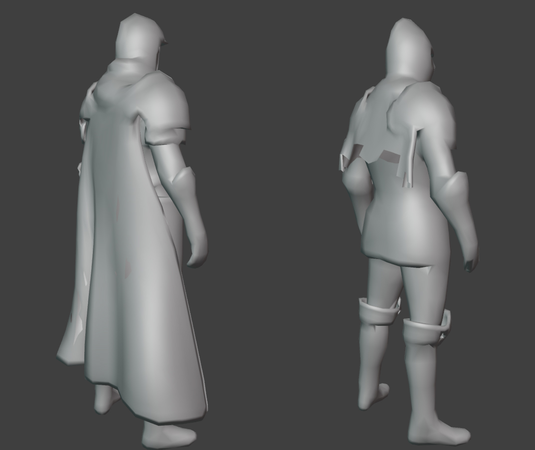 GinnyB0Y's tweet image. Found out old tests with knight models. Version without cape is already done. But still dunno about cape version #indiegame #gamedev #devlog #IndieGameDev