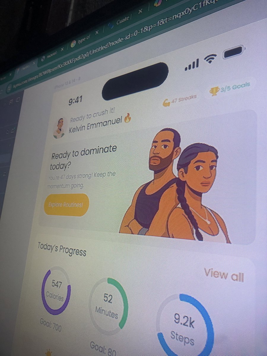Uikelvin007's tweet image. designed a workout app that lets you drop your routines to the crew & track your glow-up ๐ฒ๐ฅ
accountability, progress, and a lil flex all in one.
fitness just got social ๐
#UXUI #FitnessApp #BuiltNotBought