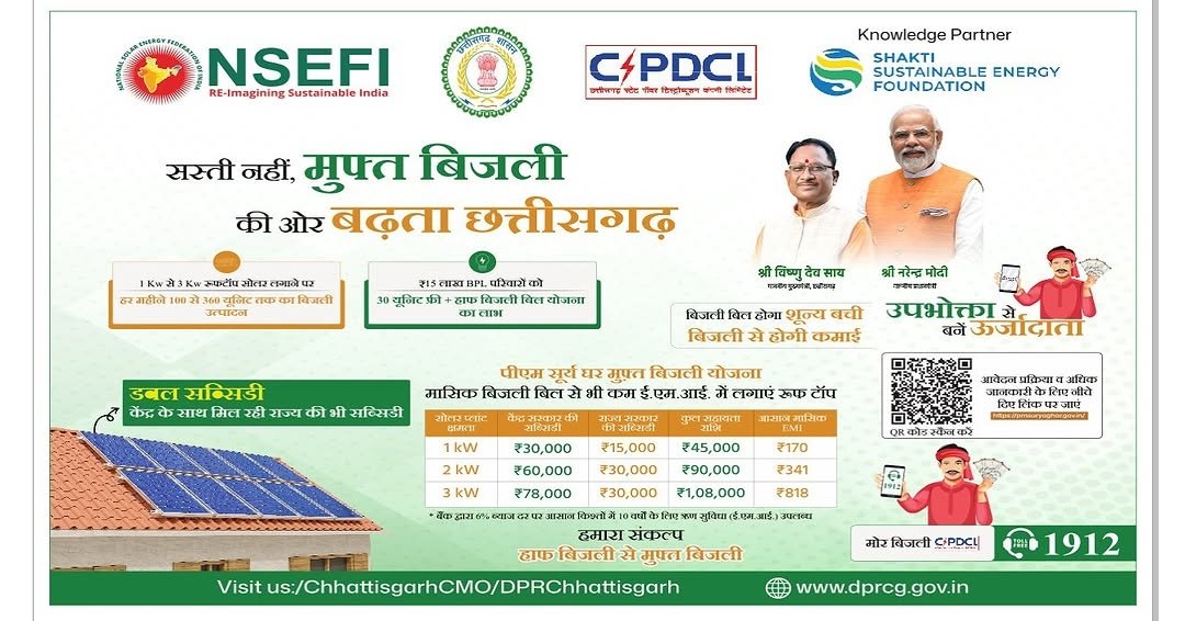 BalodaBazarDist's tweet image. अब उपभोक्ता नहीं, ऊर्जा दाता बनिए!
पीएम सूर्यघर योजना से पाएं डबल सब्सिडी और मुफ्त बिजली का लाभ ⚡

💡 कम लागत, आसान EMI, और हर महीने बिजली बिल से छुटकारा!
@DeepakSoni_1
#balodabazar 
#PMSuryaGharYojana 
#SolarEnergy 
#SolarPower 
#RenewableEnergy 
#CGRajatMahotsav