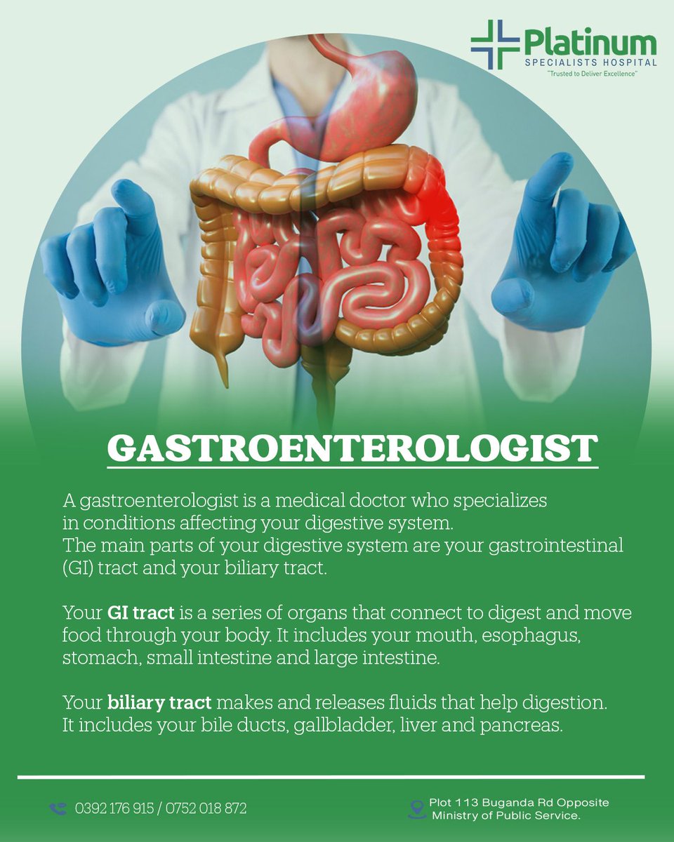 Your digestive health is essential to overall wellbeing.
Attend our clinics from Monday-2:00pm and Thursday-10:00 am.

Visit us at Plot 113 Along Buganda Road or call 
039 2176915 / +256 752 018872 for appointments.