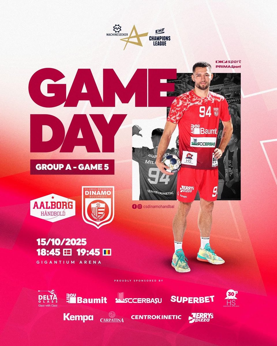 Dinamo Bucuresti Official (@dinamooficialcs) on Twitter photo HANDBAL. ZI DE MECI
🏆Machineseeker <a href="/ehfcl/">EHF Champions League</a>, etapa 5
💥Aalborg Håndbold - DINAMO BUCURESTI
⏱ Ora 19:45
🖥 Digi Sport 2 / Prima Sport 2
Hai, Dinamo!
#csdinamo #csdinamobucuresti #dinamobucuresti #dinamohandbal #MCL #EHFCL HANDBAL. ZI DE MECI
🏆Machineseeker <a href="/ehfcl/">EHF Champions League</a>, etapa 5
💥Aalborg Håndbold - DINAMO BUCURESTI
⏱ Ora 19:45
🖥 Digi Sport 2 / Prima Sport 2
Hai, Dinamo!
#csdinamo #csdinamobucuresti #dinamobucuresti #dinamohandbal #MCL #EHFCL