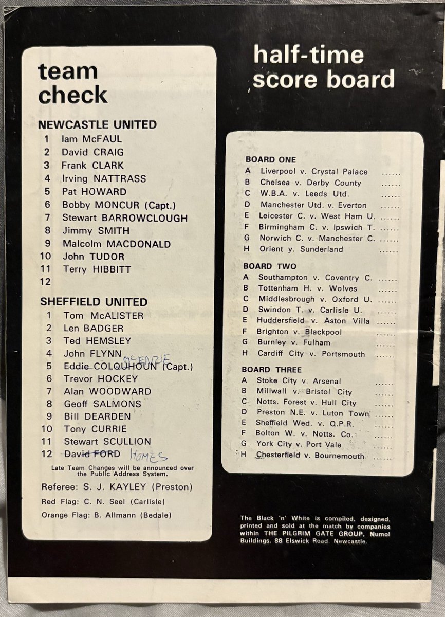 NUFCProgrammes's tweet image. Programme of the Day Number 820
Newcastle United v Sheffield United
1972/3
A comfortable 4-1 win for United as they saw the year out in 5th place in the league. Goals were from Tudor Nattrass Macdonald and Craig
Att 28620