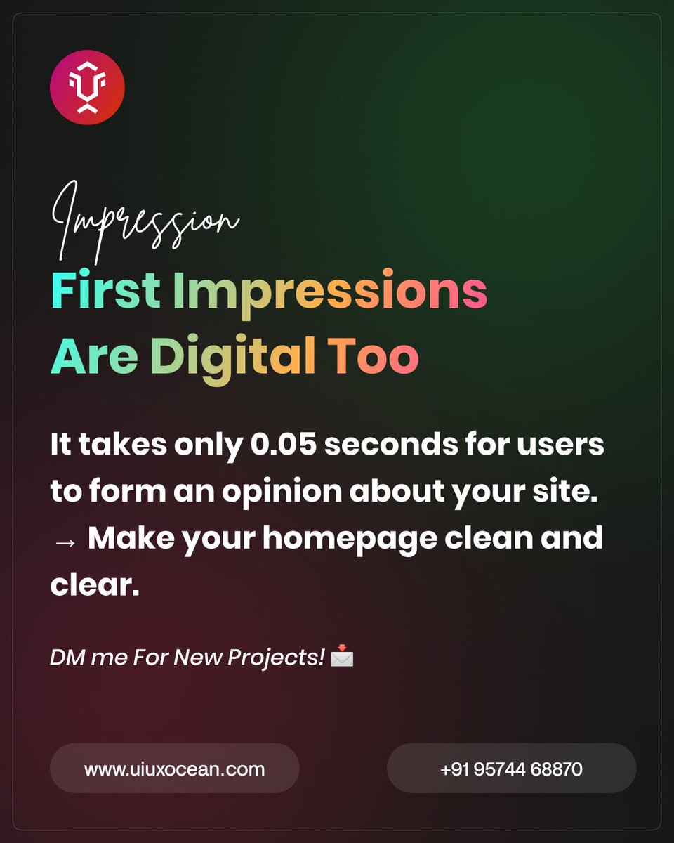 rajesh_uiux's tweet image. First Impressions Are Digital Too.

It takes only 0.05 seconds for users to form an opinion about your site. → Make your homepage clean and clear.

DM me For New Projects! 💌