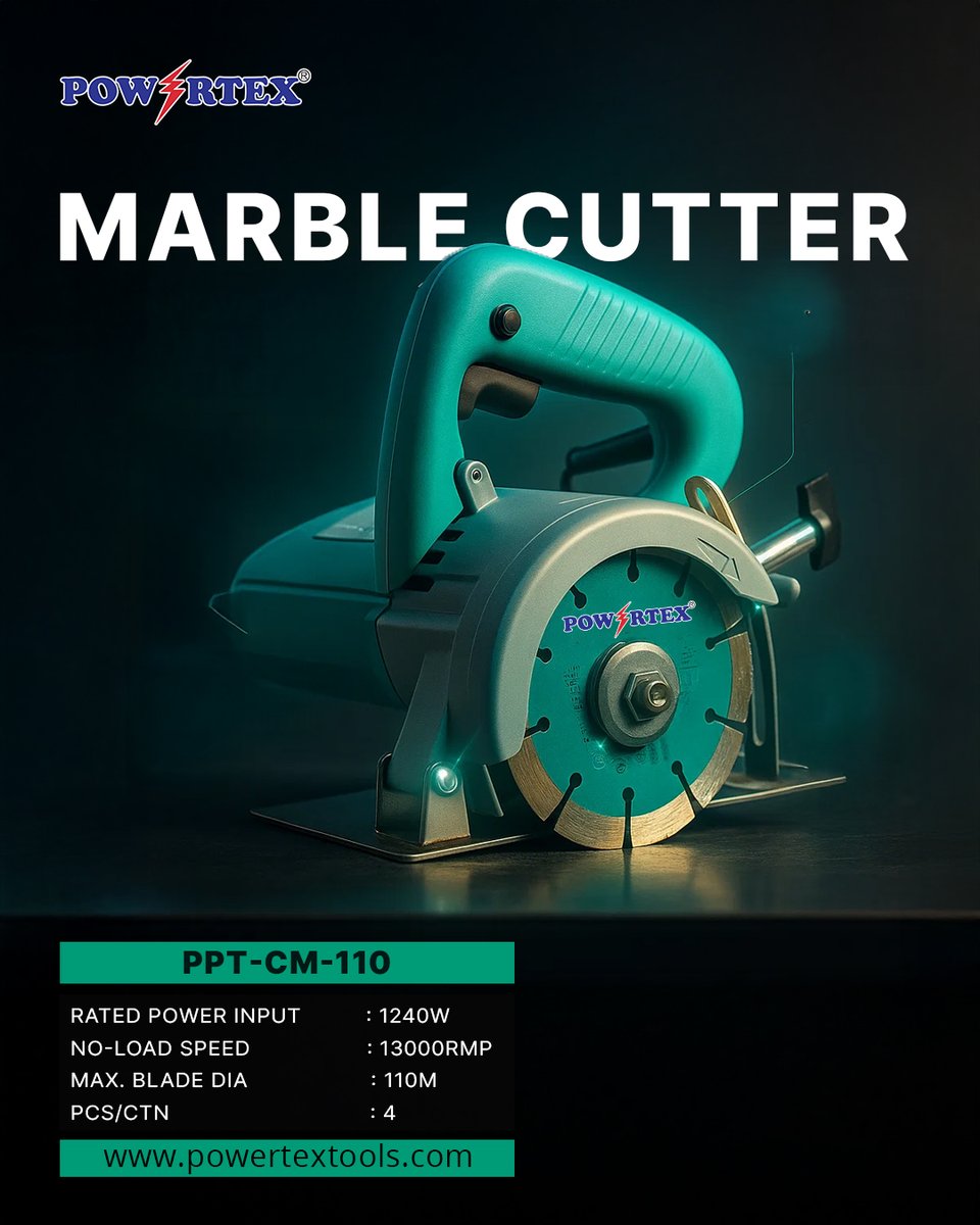 Powertex_tools's tweet image. Powertex Marble Cutter PPT-CM-110
⚡ 1240W Rated Power Input
⚡ 13000 RPM No-Load Speed
⚡ 110mm Max Blade Diameter
⚡ 4 PCS/CTN
📞 +91 97041247
🌐 powertextools.com
.
.
#PowertexTools #MarbleCutter #PPTCM110 #Powertex #CuttingEdgeTools #PowerTools #TileCutter