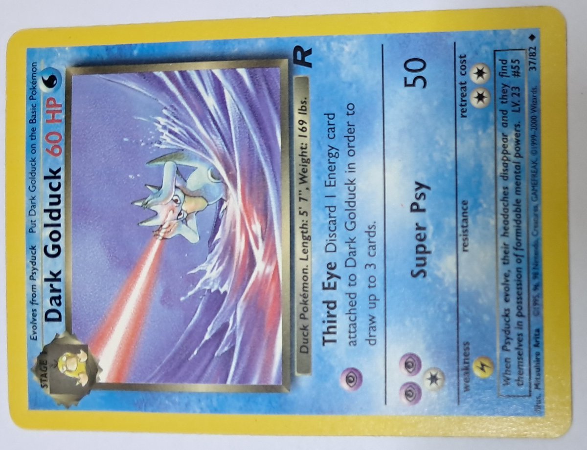 bashirahmed57's tweet image. Pokémon Cards:
A blast from Team Rocket’s shadowy lab Dark Golduck (2000) still shines with psychic fury One of the coolest vintage cards from the golden WotC era!
#PokemonTCG #TeamRocket #VintagePokemon #DarkGolduck #PokémonCards”