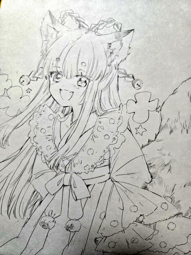 玉藻色紙線画完成🦊 
