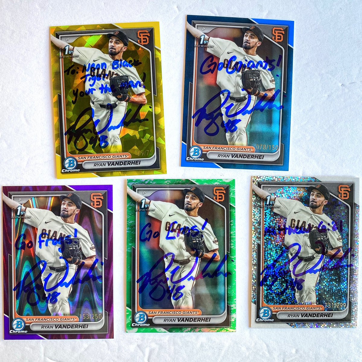 graphnatic's tweet image. Great mail day today from Ryan Vanderhei! He signed a few shiny and numbered 2024 Bowman Chromes for me. Going to keep an eye on him. 
#GoGiants #GoEms #GoFrogs #SFGiants