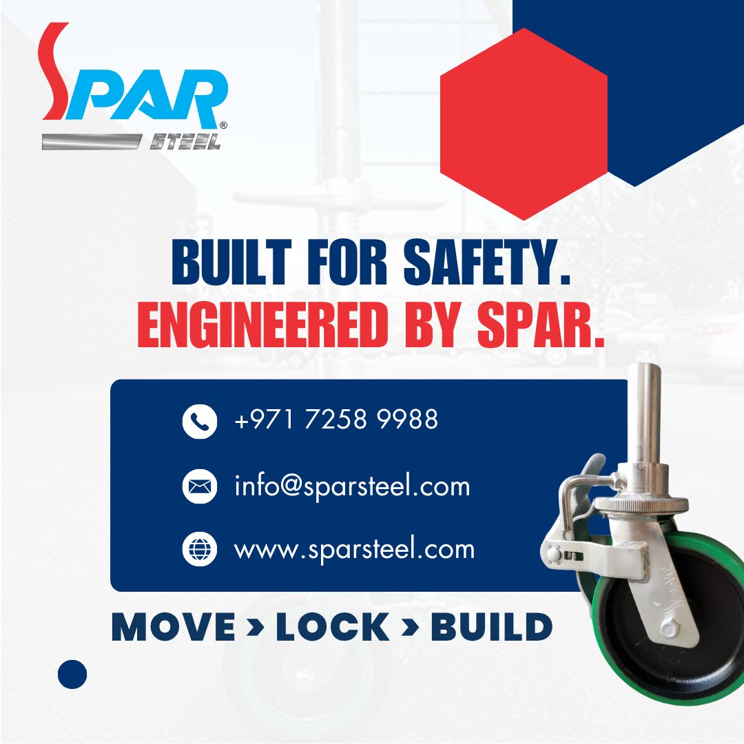 SteelSpar's tweet image. Precision mobility for industrial scaffolding.
SPAR Caster Wheels combine heavy-duty design with global compliance — ensuring stability, strength, and effortless movement for Cuplock, Ringlock, and tower systems.
🌐 sparsteel.com
#SparSteel #scaffolding #casterwheel