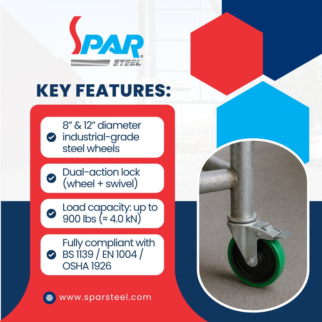 SteelSpar's tweet image. Precision mobility for industrial scaffolding.
SPAR Caster Wheels combine heavy-duty design with global compliance — ensuring stability, strength, and effortless movement for Cuplock, Ringlock, and tower systems.
🌐 sparsteel.com
#SparSteel #scaffolding #casterwheel
