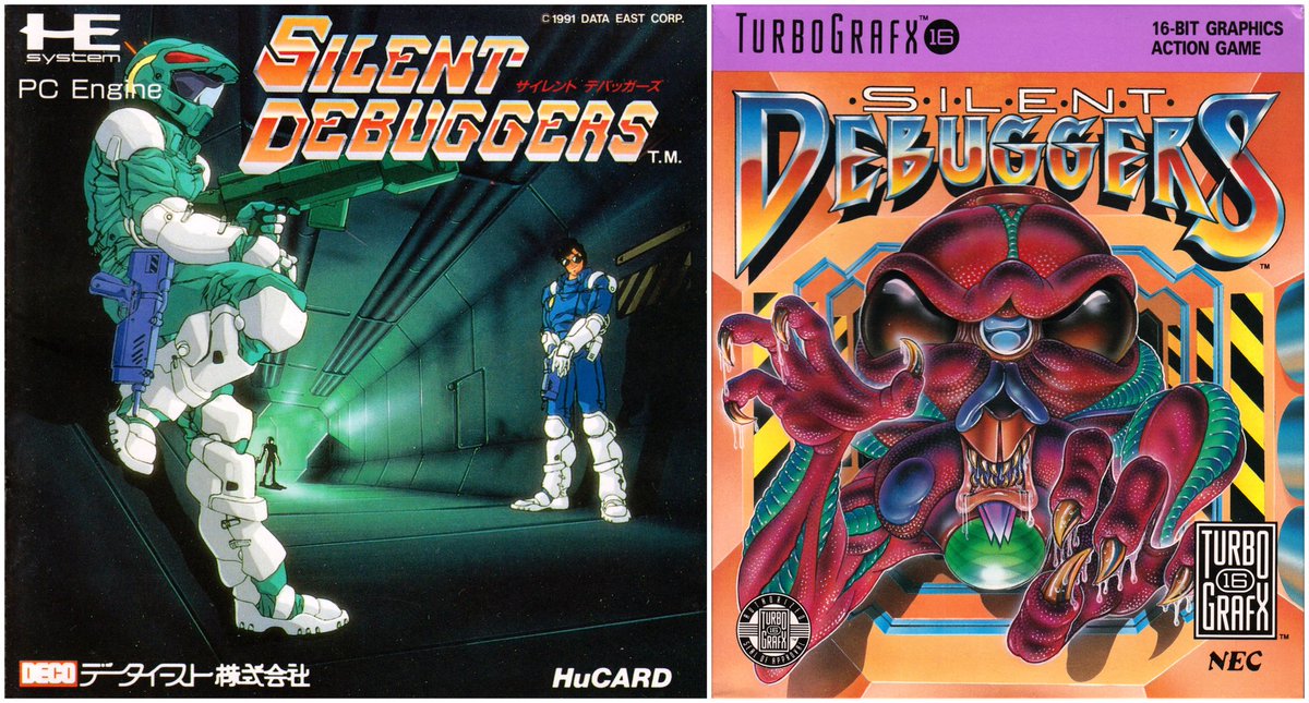 JoachimHesse's tweet image. Im Jahr 1991 konnten Spiele aufgrund der Pixelgrafik selten dichte Gruselatmosphäre erzeugen. #DataEast hat es mit dem heute nahezu vergessenen #SilentDebuggers dennoch probiert und es für #PCEngine aka #TurboGrafx veröffentlicht. Welches Titelbild gefällt euch besser: JP vs US?