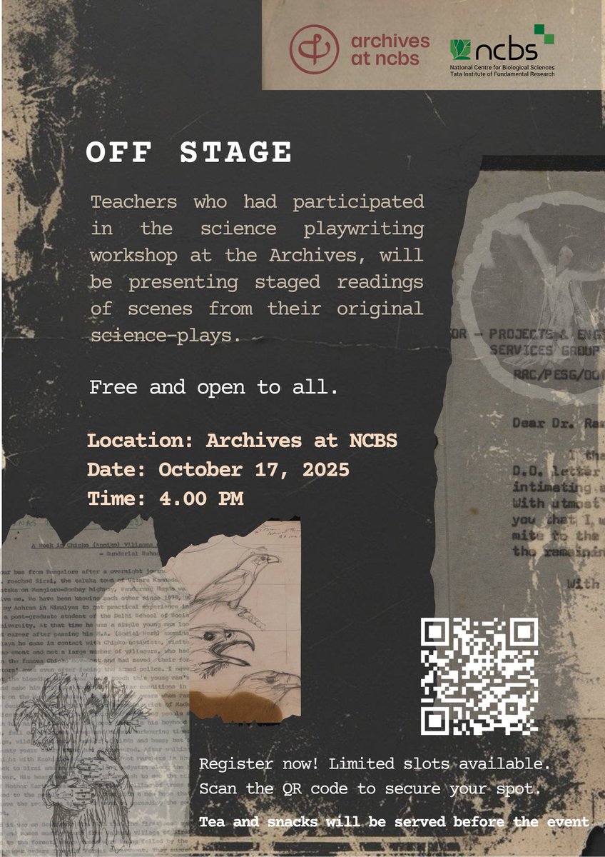 Archives at NCBS (@archives_ncbs) on Twitter photo In August, the archives hosted teachers from across Karnataka to write original scripts for science plays using primary sources. We're excited to finally host a reading of some of these plays! 🥳
Join us on 17th September by registering here: forms.gle/Q7DixXZR3MTShE… In August, the archives hosted teachers from across Karnataka to write original scripts for science plays using primary sources. We're excited to finally host a reading of some of these plays! 🥳
Join us on 17th September by registering here: forms.gle/Q7DixXZR3MTShE…