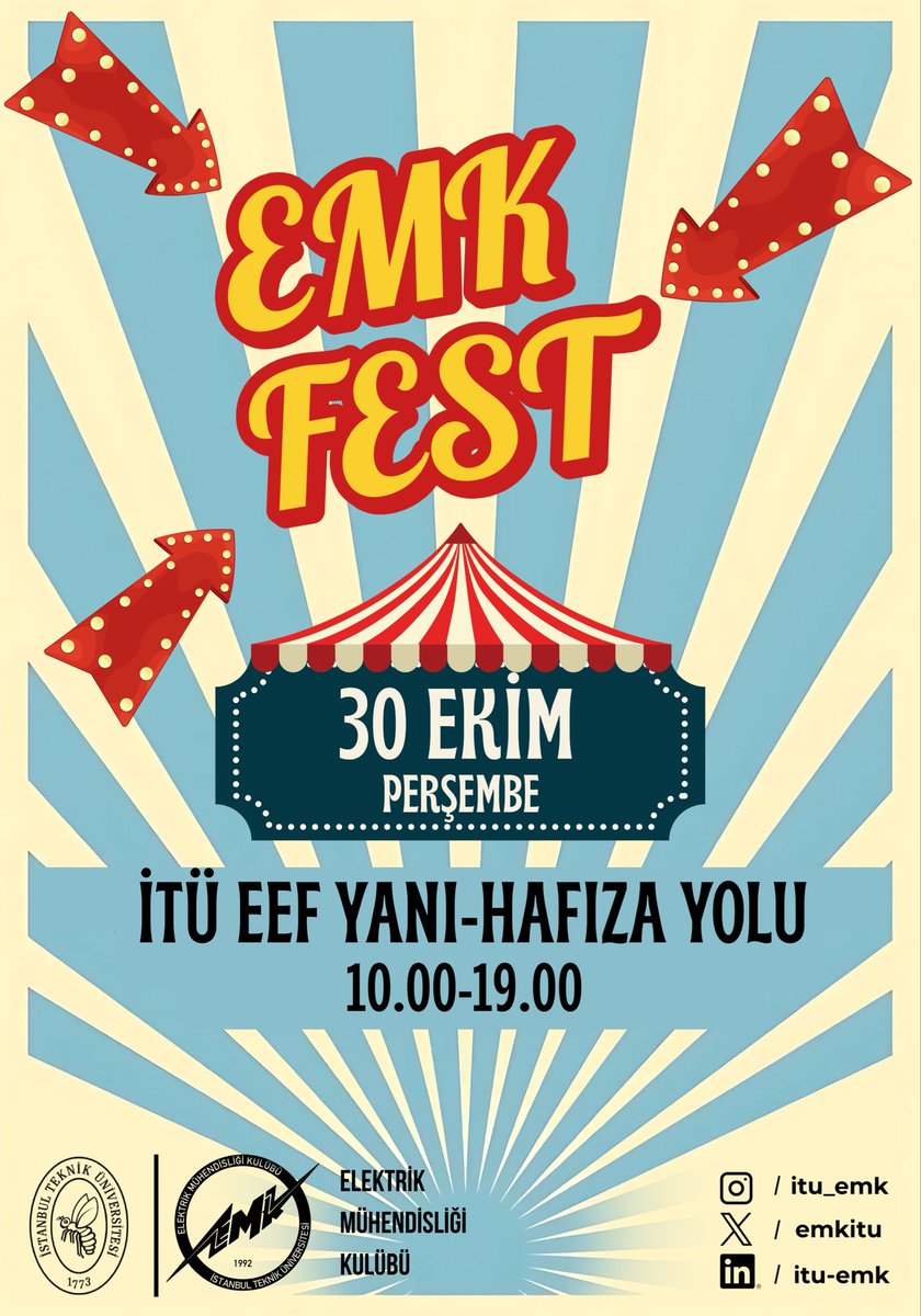 🎉 30 Ekim – EMK Fest
📍Hafıza Yolu

Enerjiyi hisset, eğlenceyi yakala! ⚡🎶

🎯 Oyunlar
🎁 Çekilişler
🏆 Ödüller
🎪 Stantlar
💥 Sürprizler

30 Ekim’de unutulmaz bir festival seni bekliyor!

Takvime not düşün: Bu Ekim unutulmaz olacak!

#EMKFest #EkimAyıEMKAyı #EnerjiyleEğlence