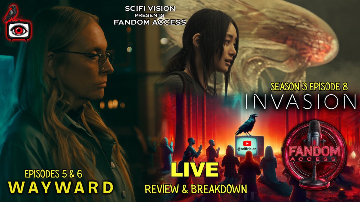 scifivision's tweet image. 🚨 Live! 🚨
Join us tonight at 10pm ET (in about 10 minutes) for SciFi Vision Presents Fandom Access for our review/breakdown of episode 308 of #Invasion, episodes 5 &amp;amp; 6 of #Wayward &amp;amp; the new series #TheLastFrontier!

youtube.com/live/K5TyF_fpD…