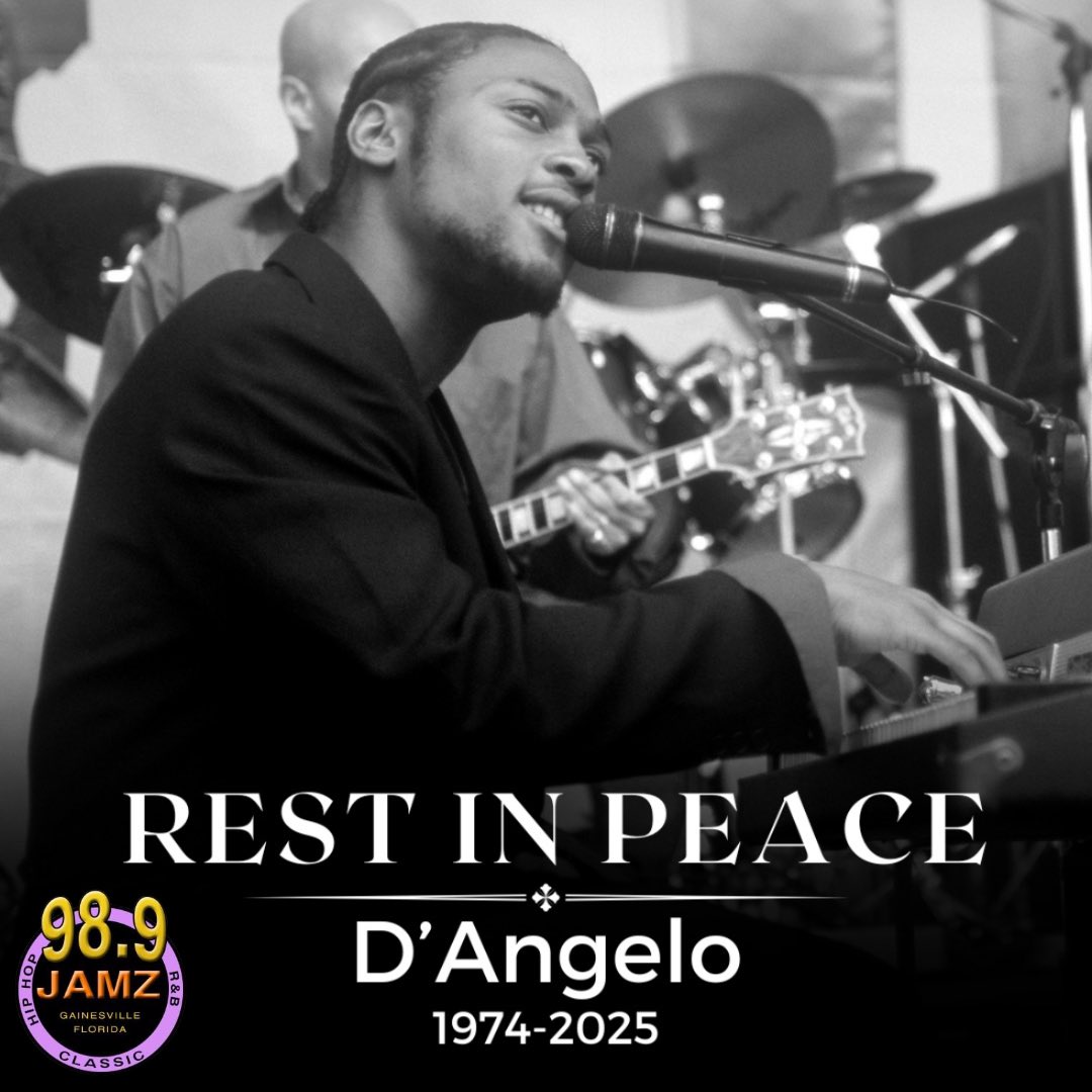 989jamz's tweet photo. Today, the music world lost a true legend. D’Angelo, the Grammy-winning voice behind Brown Sugar, Voodoo, and Black Messiah, passed away after a battle with cancer.

🕊️ Rest in peace, D’Angelo (Michael Eugene Archer) 1974–2025 https://t.co/gfSSItlq7S