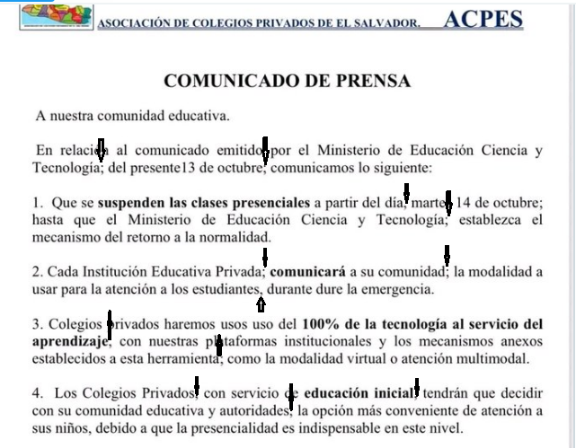 Esta carta de la Asociación de Colegios Privados de El Salvador delata el nivel educativo del país.
Estamos muy mal. ¡Qué lamentable!