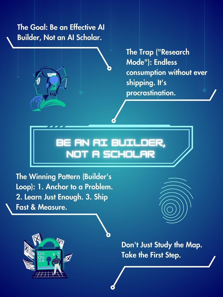 MReed72615's tweet image. The goal of this crash course was never to make you an AI scholar; it was to make you an effective AI builder.
As we wrap up, remember the two paths you can take from here:
The Winning Pattern (The Builder's Loop):
1. Anchor every effort to one, specific business problem.
2.…