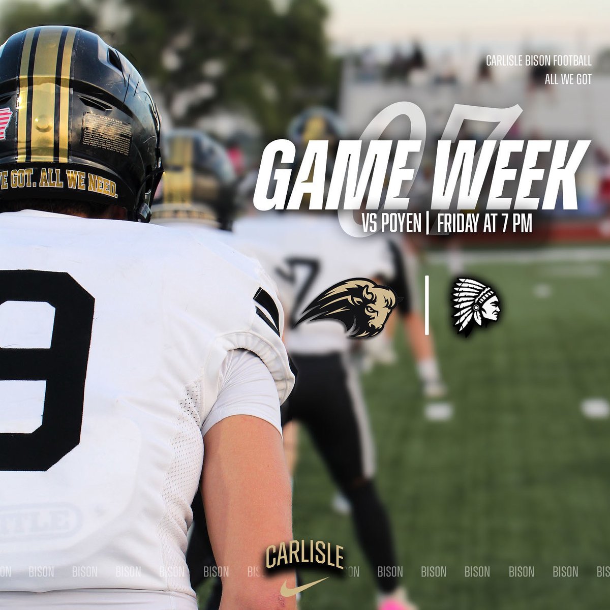 chsbisonfb's tweet image. GAME 7
🆚: Poyen
📆: October 17th
📍: Fred C. Hardke
⏰: 7:00 pm
#CarlisleBison | #AllWeGot