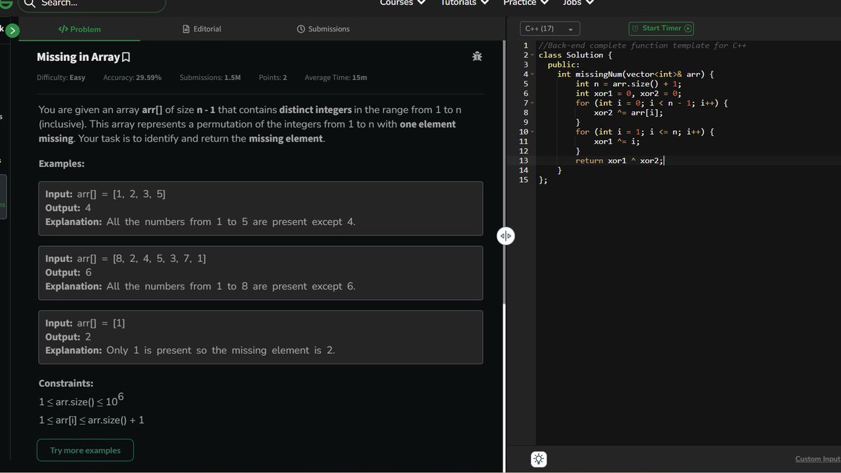 SealRishita's tweet image. Day 128 of GFG 160Days Challenge
Problem-
>> Find Only Repetitive Element from 1 to n-1
>>Missing in Array
@geeksforgeeks #CodingChallenge