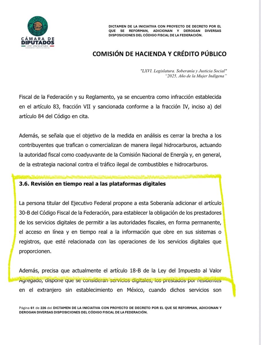 ¿ESPIONAJE O INTERVENCIÓN  EN TIEMPO REAL?

‼️‼️En el CÓDIGO FISCAL APROBADO hace un momento:

✔️✔️Se establece que las PLATAFORMAS DIGITALES deberán permitir a las autoridades el acceso PERMANENTE  y en tiempo real de la información en sus sigemas y registro.