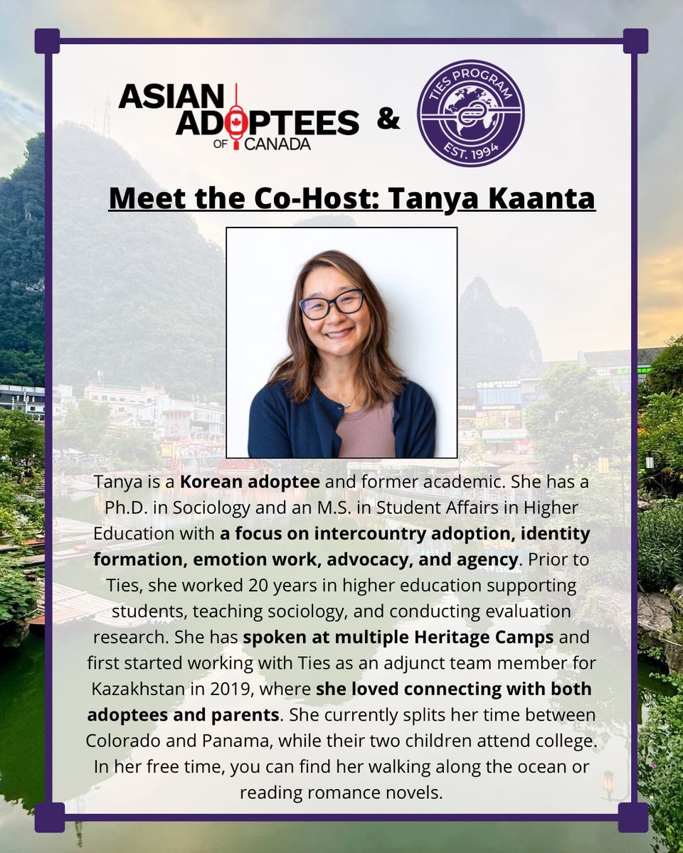 Join the Asian Adoptees of Canada and The Ties Program for a virtual information session and discussion on Sunday, November 2 at 8 PM EST / 5 PM PST.

Please RSVP at  asianadoptees.ca/event-calendar… by November 1st.