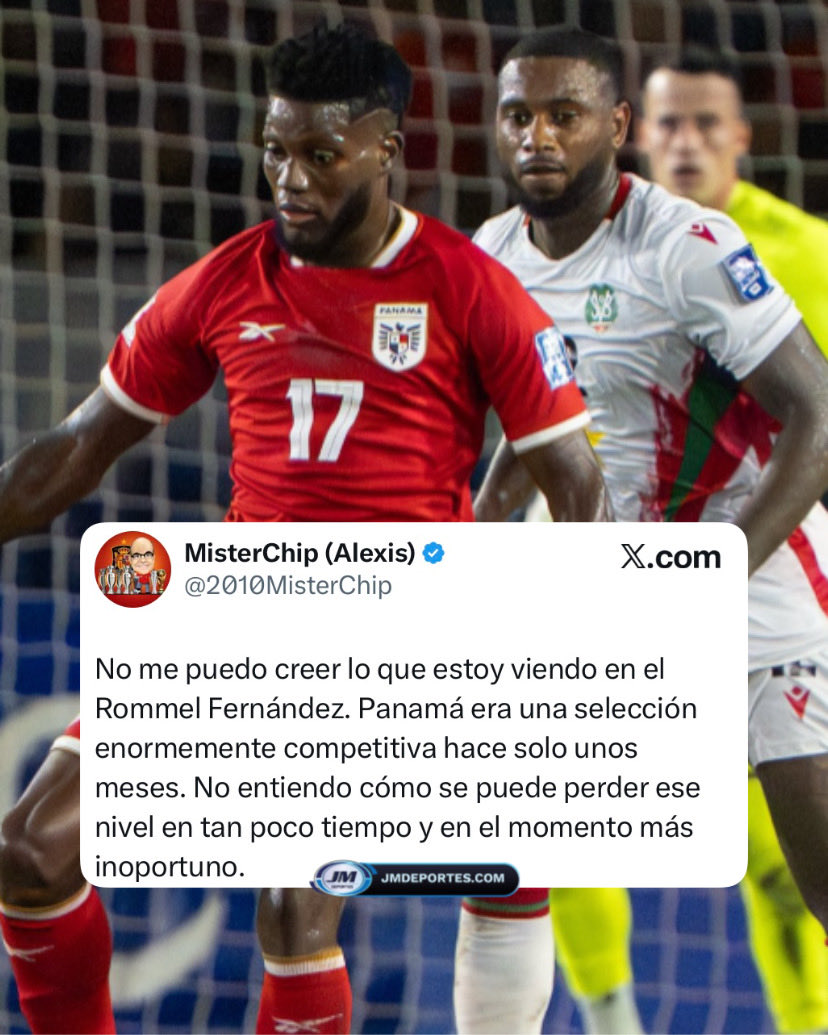 JMDEPORTES.COM (@jmdeporte) on Twitter photo ¡PANAMÁ PERDIÓ SU NIVEL!😪❌🇵🇦
La opinión de @2010misterchip sobre la actuación de Panamá en este partido ante Surinam donde estamos cayendo 0-1 parcialmente en 45 minutos.
📲Síguenos @jmdeportes_ ¡PANAMÁ PERDIÓ SU NIVEL!😪❌🇵🇦
La opinión de @2010misterchip sobre la actuación de Panamá en este partido ante Surinam donde estamos cayendo 0-1 parcialmente en 45 minutos.
📲Síguenos @jmdeportes_