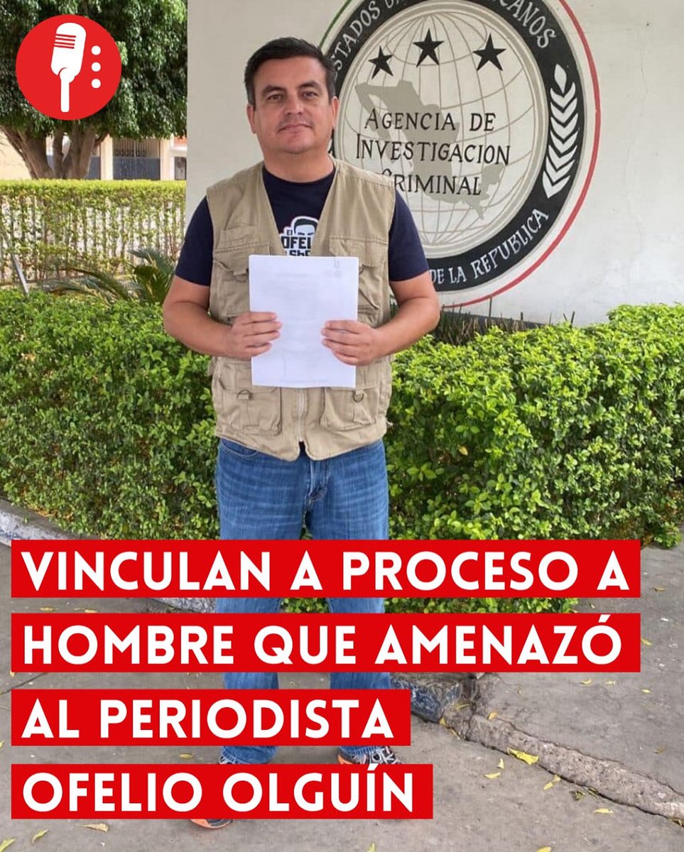 ⭕ OJO | VINCULAN A PROCESO A HOMBRE QUE AMENAZÓ A PERIODISTA EN SONORA

La Fiscalía General de la República (<a href="/FGRMexico/">FGR México</a>) vinculó a proceso a Alejandro Fernando González Breach por amenazar al periodista Ofelio Pacheco Olguín, en represalia por una publicación de interés público.