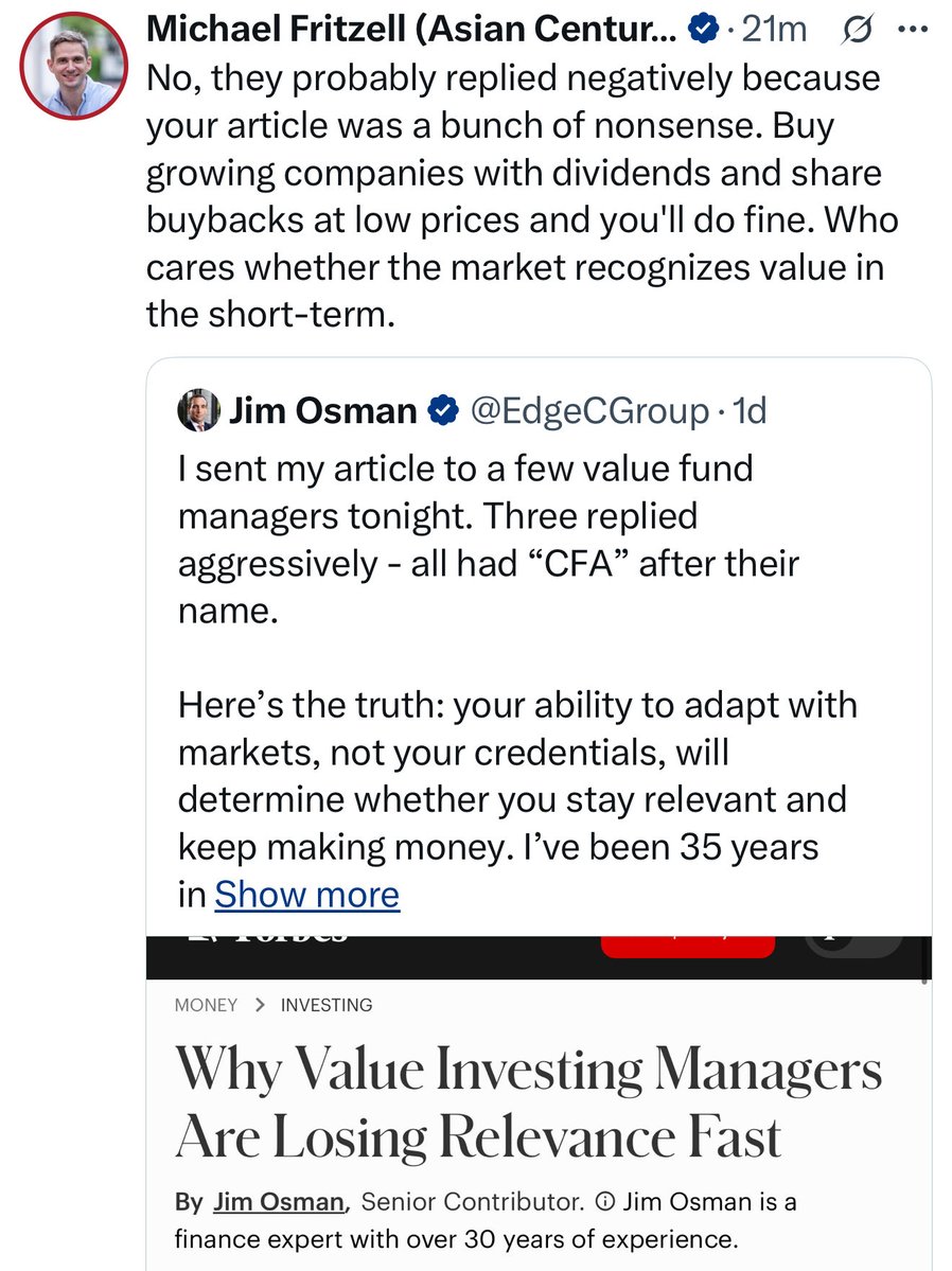 Jim Osman (@edgecgroup) on Twitter photo The schoolboy Substack kid speaks.
You just described mean reversion, not alpha. I study the catalysts that force markets to recognize value, not pray they eventually will. 🤡 The schoolboy Substack kid speaks.
You just described mean reversion, not alpha. I study the catalysts that force markets to recognize value, not pray they eventually will. 🤡