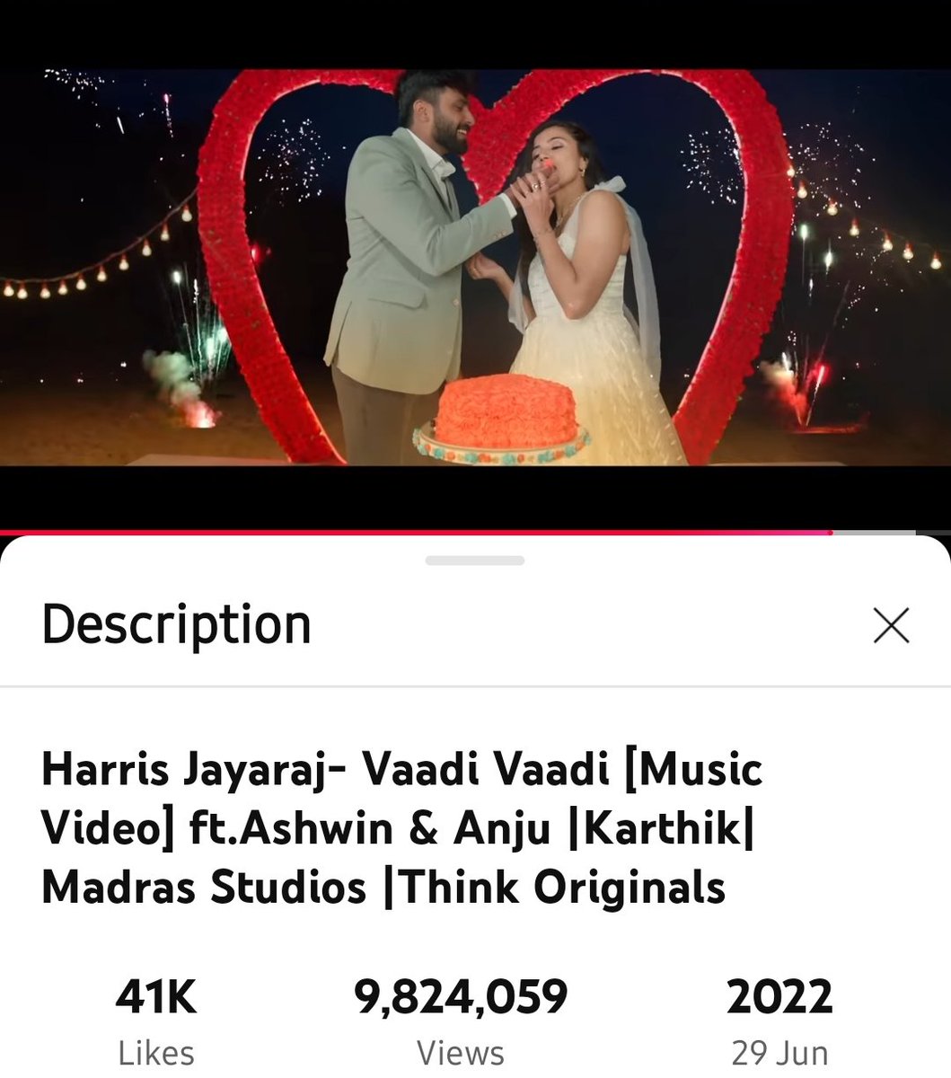 #Ashwinkumar's #VaadiVaadi is now streaming with 9 824 059 views. 🥳
Likes: 41+k 💥 
10m otw....