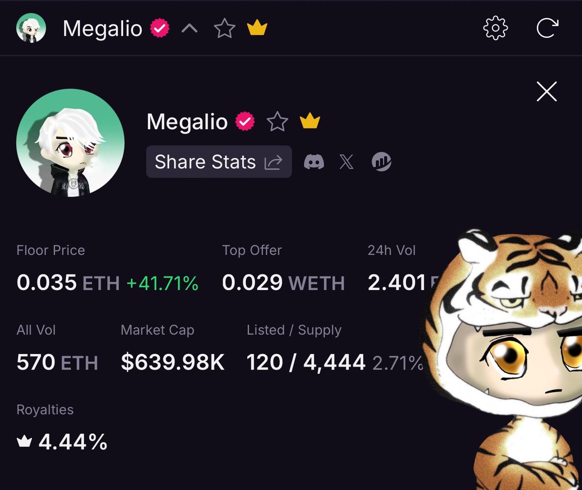 MegalioETH's tweet image. my mom said if we reach 0% in listing ratio, megalios become automatically priceless
let’s try