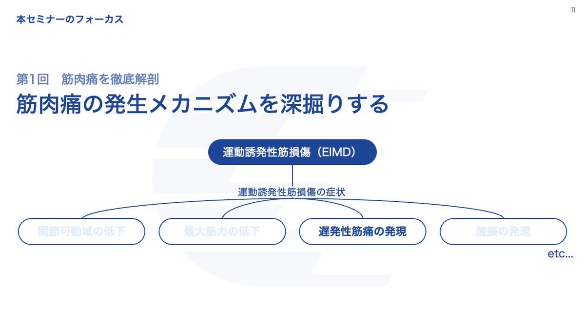 24日に開催を控えた本セミナーの
当日の資料を一部公開🎉

【筋肉痛とはなにか】
を徹底解剖していきます。

全3回開催全てを受講することで、
現場でのトレーニングプログラムデザインにも変化を起こす力を持っているセミナーです。

是非ご参加ください✅

sore-muscle-seminer1.peatix.com