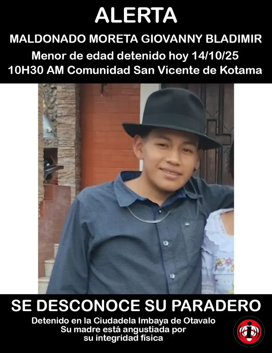 #ATENCIÓN | Indymedia alerta sobre  menor de edad desaparecido tras detención arbitraria en #otavalo.