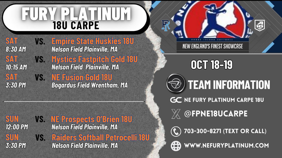 makaylah_2027's tweet image. Upcoming weekend at New Englands Finest Showcase in Plainville MA for Fury and I. Hope to see you there! @FPNE18UCarpe @coach_kgreen @NCAASoftball @GoStonehill @AlabamaSB  @UConnSoftball @CoastalSoftball #softball #Recruitmentprocess #softball #classof2027