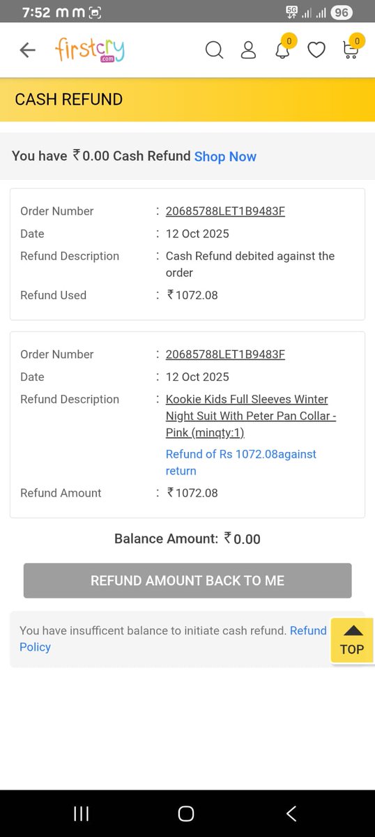 AbhiDocTilkar's tweet photo. @firstcryindia 
Kya chal raha hai ye sb??
Refund added to ur cash refund... &amp; Cash refund balance is ZERO???
Please clear. https://t.co/xgQ8R983Zz