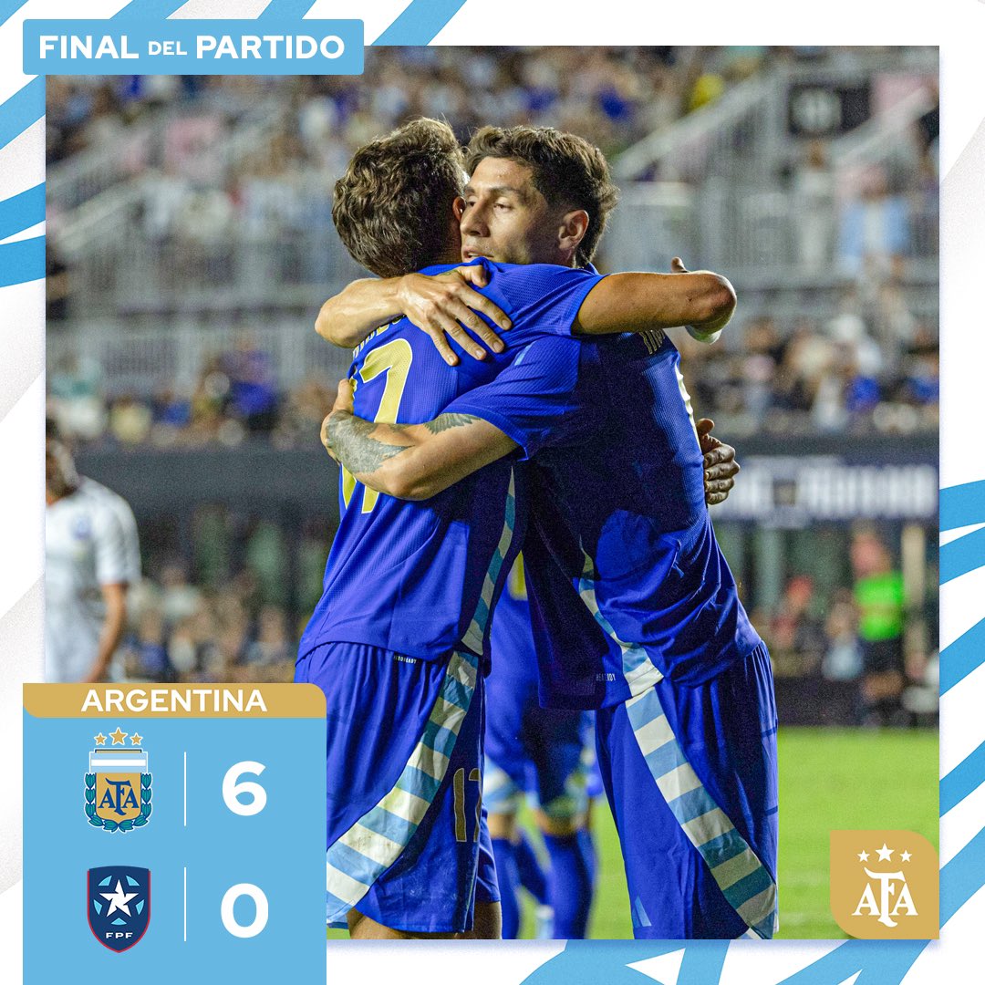 #AmistosoInternacional 

Argentina 🇦🇷6️⃣-0️⃣🇵🇷 Puerto Rico 

⚽️ Alexis Mac Allister x2
⚽️ Gonzalo Montiel 
⚽️ Echeverría e/c
⚽️ Lautaro Martínez x2