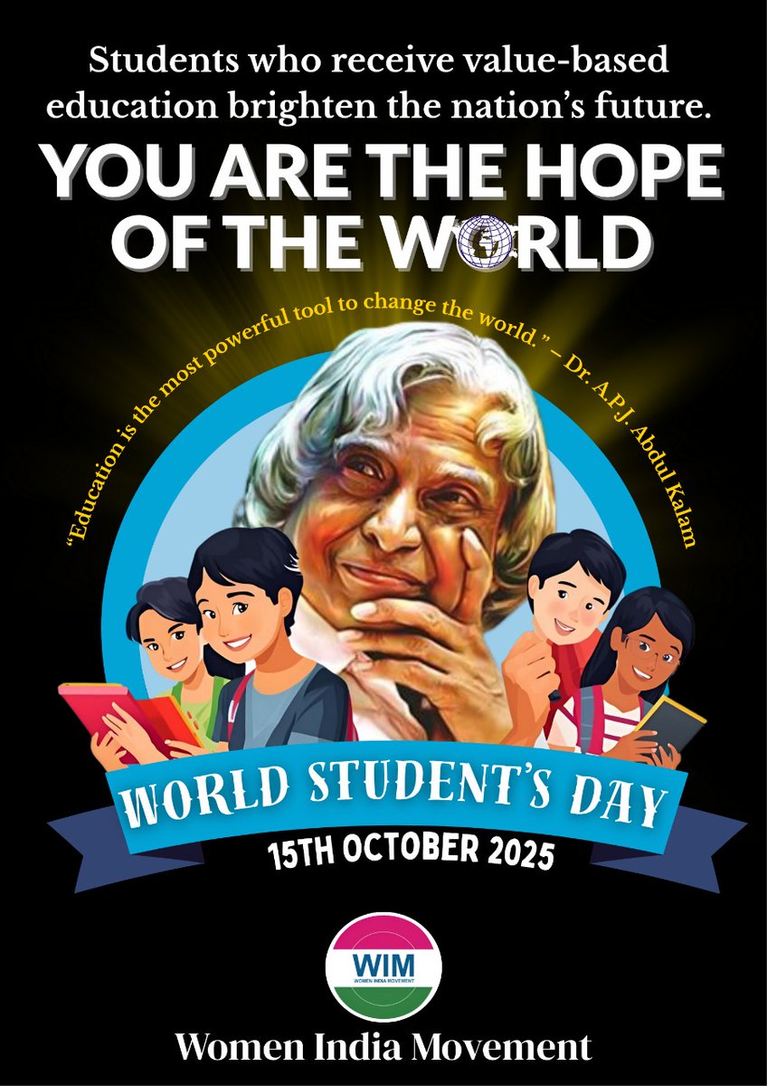 WIMNational's tweet photo. They’re selling education,
producing labourers,
and silencing thinkers —
Kalam’s India deserves better.

#WorldStudentsDay #RebuildEducation #APJKalam https://t.co/qKmFKOWfxf
