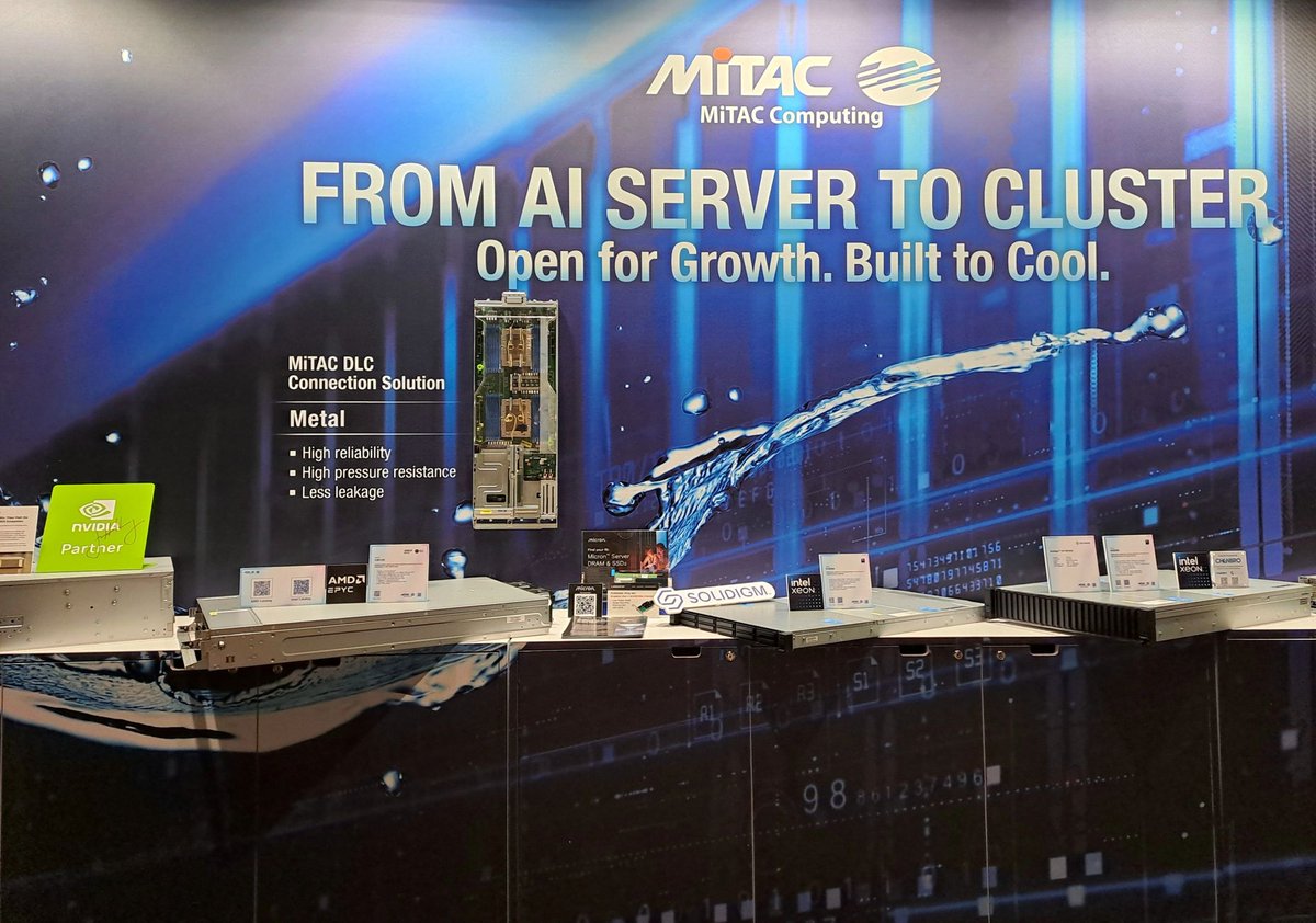 MiTACcomputing's tweet image. 🌍 Day 1 at #OCPGlobalSummit is LIVE!
We are showcasing the future of #AI & #HPC infrastructure — with live demos of our latest air- and liquid-cooled servers, Open Firmware in action, and modular #OCP-based platforms.
📍 Visit Booth #C14
🔗 lnkd.in/gVnEsRca
#LiquidCooling