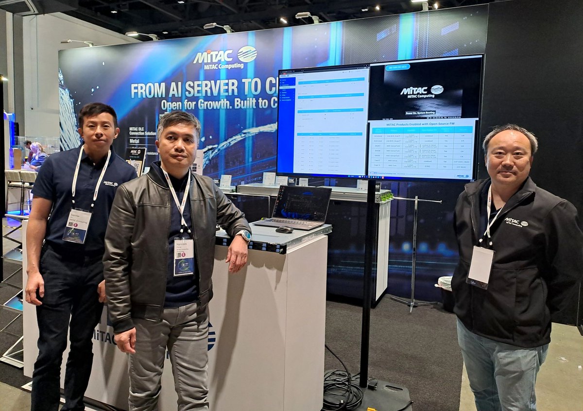 MiTACcomputing's tweet image. 🌍 Day 1 at #OCPGlobalSummit is LIVE!
We are showcasing the future of #AI & #HPC infrastructure — with live demos of our latest air- and liquid-cooled servers, Open Firmware in action, and modular #OCP-based platforms.
📍 Visit Booth #C14
🔗 lnkd.in/gVnEsRca
#LiquidCooling